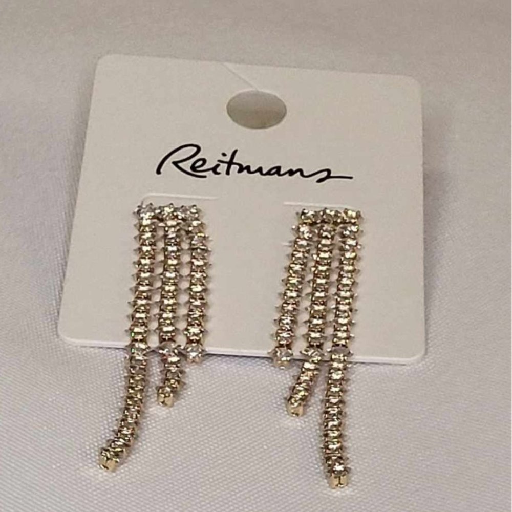 Fashion Jewelry Rhinestone Drop Earrings - Gold Tone Free with a Purchase of $75